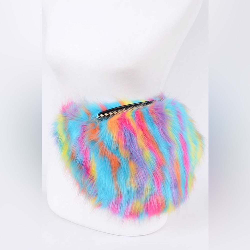 Oversized Multicolored Faux Fur Fanny Belt Bag